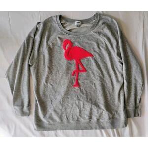 Old Navy Gray Sweatshirt With Hot Pink Flamingo XXL